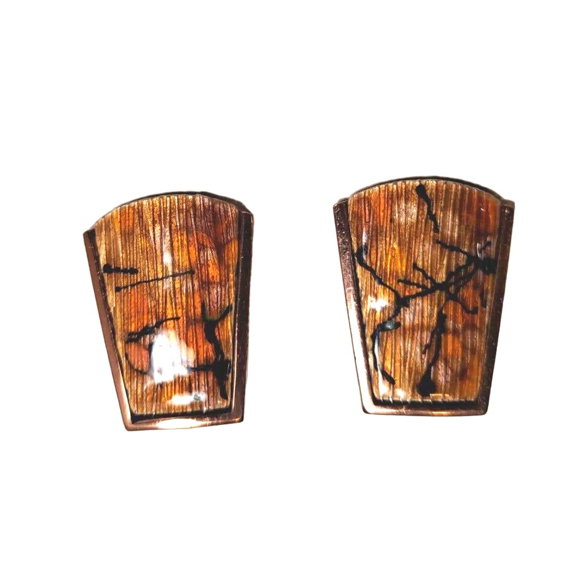 Vintage 1950s-60s Matisse Renoir Earrings Copper Clip On Mid-Century Art Deco